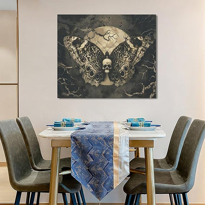 Skull Gothic Wall Art Skeleton Butterfly Dark Spooky Pictures Wall Decor Goth Horror Canvas Painting Home Modern Artwork Decorations Framed for Bathroom Living Room Bedroom Office 24x20 inch