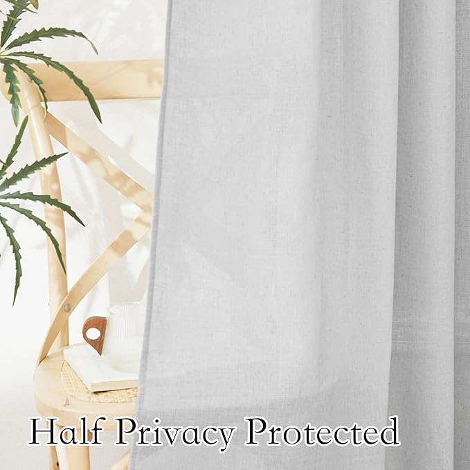 RYB HOME Semi Sheer Curtains 102 inches Long, Light Filtering Privacy Natural Farmhouse Linen Texture Drapes for Living Room Bedroom Dining Room, W 52 x L 102 inches, Dove Grey, 2 Panels