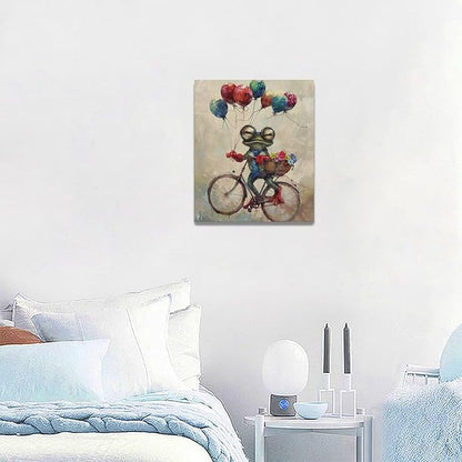 Banksy Frog Wall Art Funny Frog Pictures Vintage Canvas Wall Decor Painting Pop Home Modern Artwork Decorations Framed for Living Room Bedroom Bathroom Office 20 x 24 inch