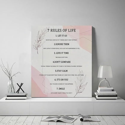 7 Rules of Life Wall Art Motivational Inspirational Pictures Wall Decor Positive Quotes Canvas Painting Home Modern Artwork Decorations Framed for Office Bathroom Living Room Bedroom 20 x 24 inch