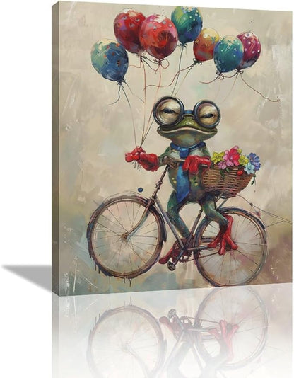 Banksy Frog Wall Art Funny Frog Pictures Vintage Canvas Wall Decor Painting Pop Home Modern Artwork Decorations Framed for Living Room Bedroom Bathroom Office 20 x 24 inch