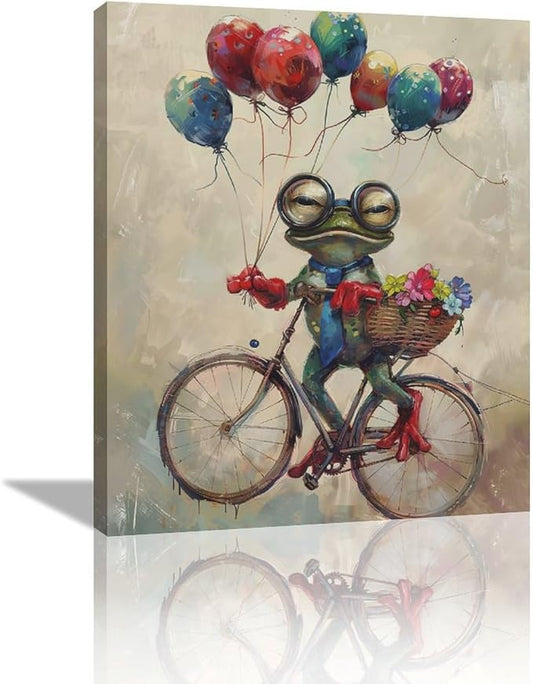Banksy Frog Wall Art Funny Frog Pictures Vintage Canvas Wall Decor Painting Pop Home Modern Artwork Decorations Framed for Living Room Bedroom Bathroom Office 20 x 24 inch