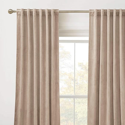 RYB HOME Blush Velvet Curtains 102 inches, Back Tab Soft Fabric Room Darkening Thermal Insulated Luxurious Home Decor Curtains for Living Room Bedroom, W 52" x L 102", 2 Panels Set
