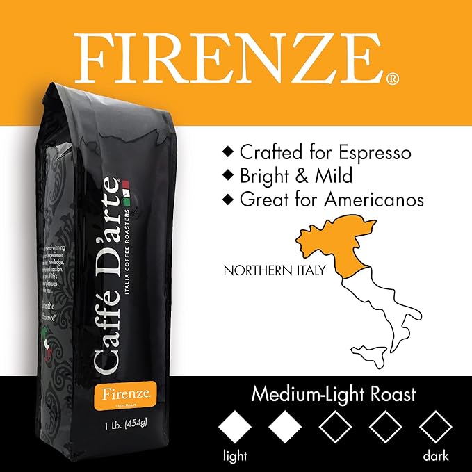 Caffe D'arte Firenze Whole Bean Espresso Coffee, 1 Pound, Pack of 2