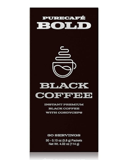 PureCafé Bold Black Coffee with Cordyceps | Smooth, Energizing Flavor | Convenient Single-Serve Packets | Supports Focus, Vitality & Wellness | 30 Servings