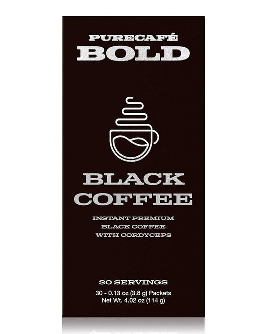 PureCafé Bold Black Coffee with Cordyceps | Smooth, Energizing Flavor | Convenient Single-Serve Packets | Supports Focus, Vitality & Wellness | 30 Servings
