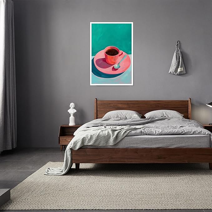 Vintage Afternoon Tea Black Coffee Wall Art Funky Pink Dinner Plate Food Canvas Posters Kitchen Coffee Pictures Prints Painting For Modern Home Dining Room Cafe Restaurant Wall Decor 16x24in Unframed