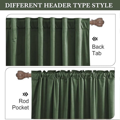 RYB HOME Elegant Green Velvet Curtains 84 inches Long, Light Blocking, Thermal Insulated, Stylish Back Tab Velvet Drapes for Cozy Home Aesthetics, 52" W x L90 L, 2 Panels Set