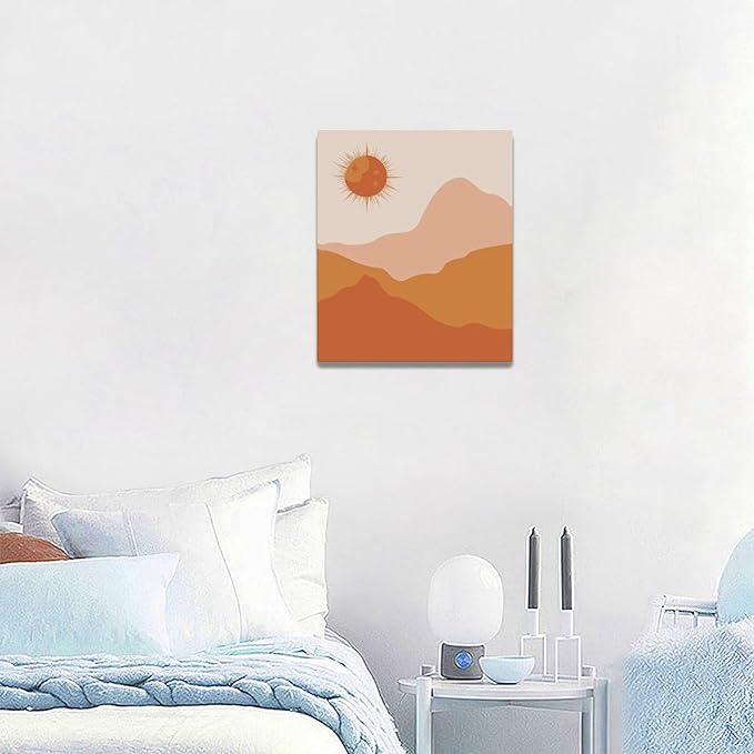 Boho Wall Art Sunset Minimalist Pictures Wall Decor Sun and Moon Nature Canvas Painting Print Home Modern Artwork Decorations Framed for Bathroom Living Room Bedroom Office 20 x 24 inch