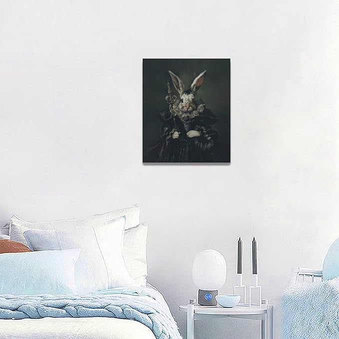 Rabbit Gothic Wall Art Dark Spooky Pictures Wall Decor Goth Horror Canvas Painting Aesthetic Home Modern Artwork Decorations Framed for Bathroom Living Room Bedroom Office 20 x 24 inch
