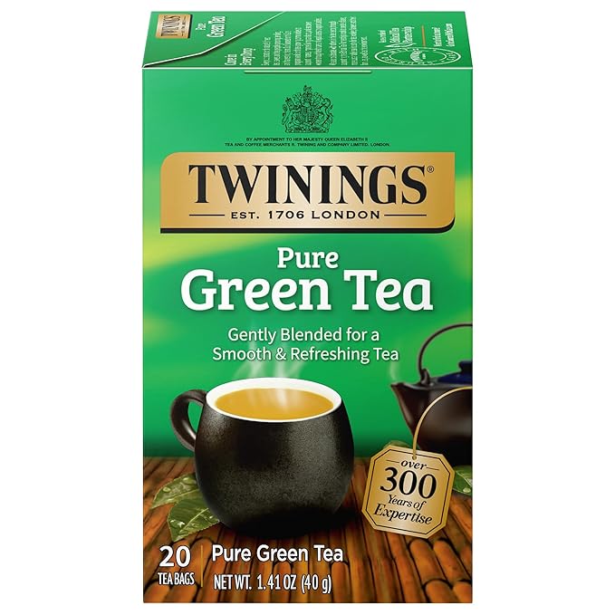 Twinings Pure Green Tea Individually Wrapped Bags, 20 Count (Pack of 6), Smooth Flavour, Enticing Aroma, Caffeinated, Enjoy Hot or Iced | Packaging May Vary