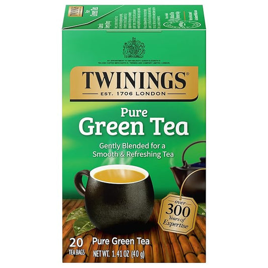 Twinings Pure Green Tea Individually Wrapped Bags, 20 Count (Pack of 6), Smooth Flavour, Enticing Aroma, Caffeinated, Enjoy Hot or Iced | Packaging May Vary