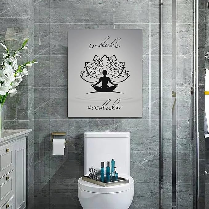 Inhale Exhale Wall Art Yoga Meditation Pictures Wall Decor Health Canvas Painting Print Modern Artwork Decorations Framed for Home Bathroom Living Room Bedroom 20 x 24 inch