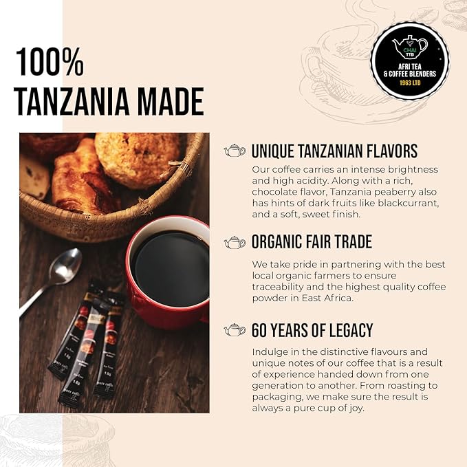AFRICAFE - Organic Instant Coffee - Tanzania - 100% Arabica and Robusta - 200g Resealable Pouch