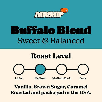 Airship Coffee Buffalo Blend Medium Roast, 250g - Flavor Notes of Vanilla, Brown Sugar, and Caramel - Sourced from Guatemala and Colombia - Roasted Whole Bean Coffee