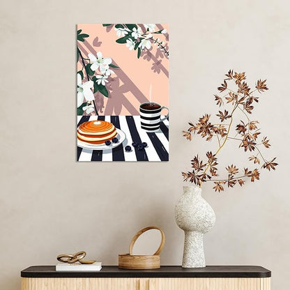 Vintage Dining Table Afternoon Tea Wall Art Funky Coffee Food Flowers Canvas Posters Cakes Bread Pastries Kitchen Prints Painting For Modern Home Dining Room Bakery Cafe Wall Decor 8x10in Framed