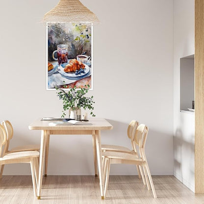 Vintage Coffee Food Kitchen Wall Art Colorful Bread Pastries Drinks Canvas Posters Funky Dining Table Plates Afternoon Tea Prints Painting For Modern Dining Room Cafe Wall Decor 12x16in Unframed
