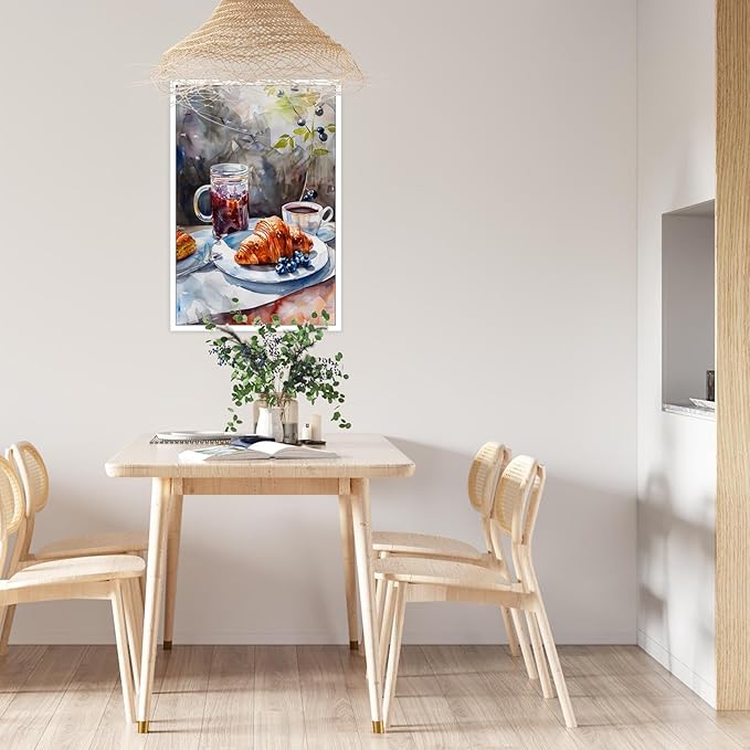 Vintage Coffee Food Kitchen Wall Art Colorful Bread Pastries Drinks Canvas Posters Funky Dining Table Plates Afternoon Tea Prints Painting For Modern Dining Room Cafe Wall Decor 16x24in Unframed