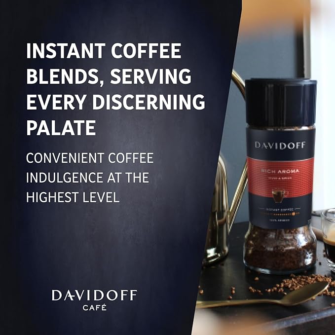 DAVIDOFF Rich Aroma Instant Coffee - Vivid and Spicy - Strong Body and Pleasant Acidity - 100% Arabica Beans - 10/12 Intensity - 1 x 3.17 oz