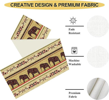 Boho Elephant Table Runner, Vintage Tribal Traditional Bohemian African Animals Ethnic Folk Table Center Decor for Home Kitchen Dining Patio Holiday Party Indoor Table Decorations, 13"x90" Inch