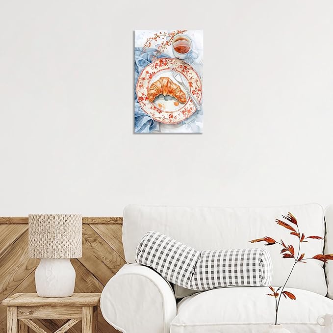 Vintage Coffee Food Kitchen Wall Art Funky Dining Table Plates Afternoon Tea Prints Painting Retro Bread Pastries Drinks Canvas Posters For Modern Cafedining Room Wall Decor 8x10in Framed