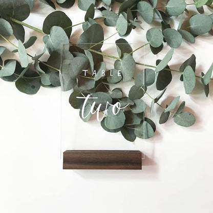 UNIQOOO 5 Pack Rustic Acrylic Sign Holders | Walnut Wood Table Numbers Display Stands | Place Card Holder, Perfect for Retail Shop Wedding Dinner Party Events Decoration