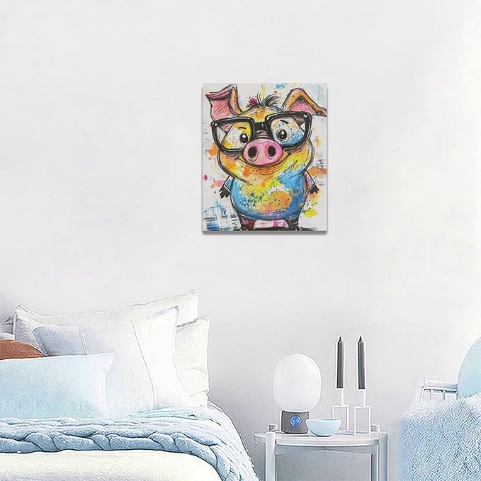 Pig Wall Decor Cute Pig Pictures Funny Pigs Canvas Wall Art Painting Home Modern Artwork Decorations Framed for Living Room Bedroom Bathroom Office 20 x 24 inch