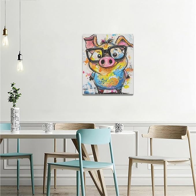 Pig Wall Decor Cute Pig Pictures Funny Pigs Canvas Wall Art Painting Home Modern Artwork Decorations Framed for Living Room Bedroom Bathroom Office 20 x 24 inch