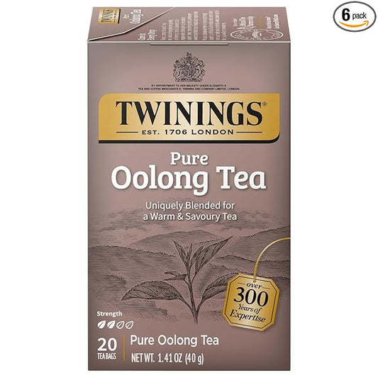 Twinings Pure Oolong Tea Individually Wrapped Bags, 20 Count (Pack of 6), Warm, Nutty Flavor & Golden Colour, Caffeinated, Enjoy Hot or Iced | Packaging May Vary
