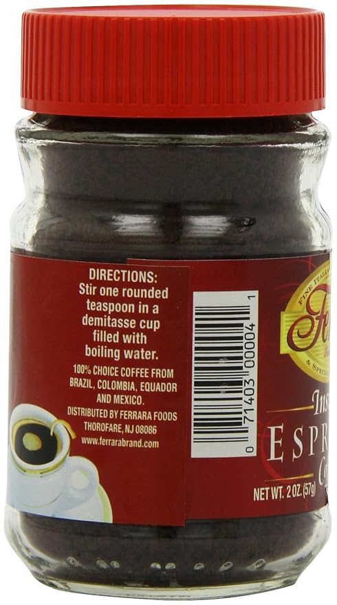 Ferrara Instant Espresso Coffee, 2-Ounce Glass Jars (Pack of 6)