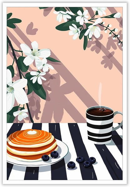 Vintage Dining Table Afternoon Tea Wall Art Funky Coffee Food Flowers Canvas Posters Cakes Bread Pastries Kitchen Prints Painting For Modern Home Dining Room Bakery Cafe Wall Decor 8x10in Unframed