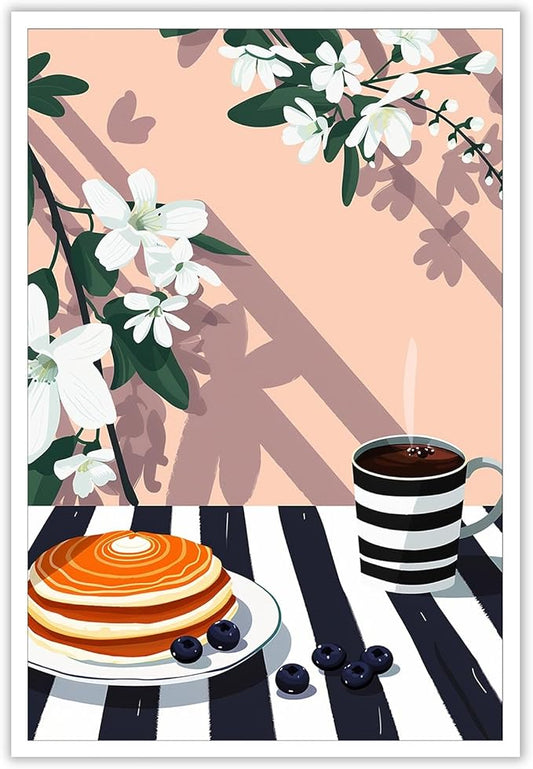 Vintage Dining Table Afternoon Tea Wall Art Funky Coffee Food Flowers Canvas Posters Cakes Bread Pastries Kitchen Prints Painting For Modern Home Dining Room Bakery Cafe Wall Decor 24x36in Unframed