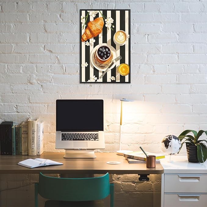 Vintage Black And White Kitchen Food Wall Art Funky Afternoon Tea Pastries Canvas Posters Colorful Cake Bread Oranges Prints Painting For Modern Dining Room Bakery Cafe Wall Decor 12x16in Framed