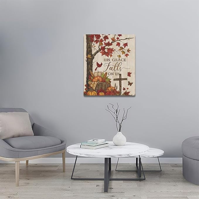 Maple Leaf Fall Wall Art Pictures Autumn Leaves Wall Decor Pumpkins Canvas Painting Home Modern Artwork Decorations Framed for Bathroom Living Room Bedroom 20 x 24 inch