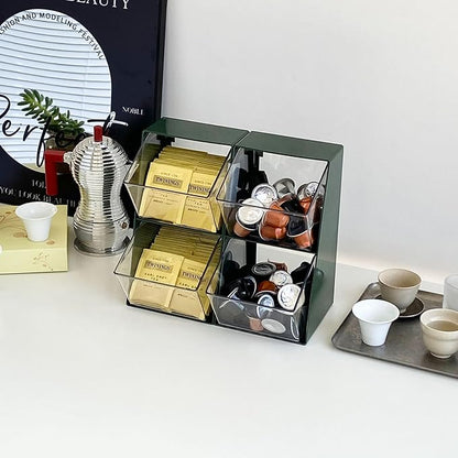 2 Pack Coffee Pod Organizer, Plastic Sugar and Creamer Holder for Coffee Bar, Coffee Station Accessories Storage for K Cups and Tea Bags, Home, Kitchen, Pantry, Office Use ( Green )