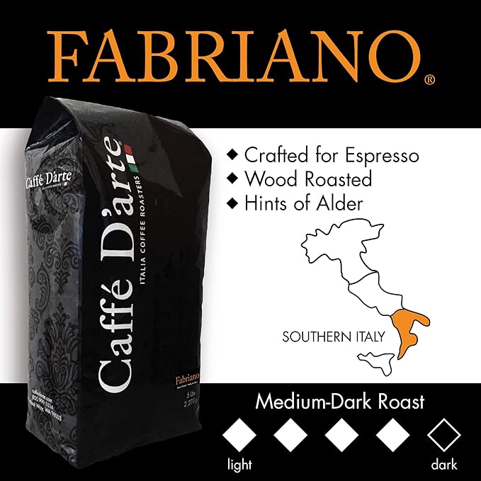 Caffe D'arte Fabriano Wood Roast Reserve Whole Bean Espresso Coffee, 5 Pounds
