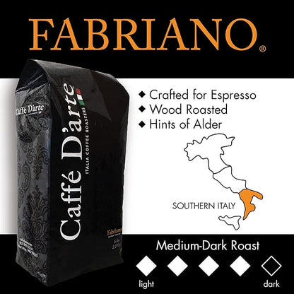 Caffe D'arte Fabriano Wood Roast Reserve Whole Bean Espresso Coffee, 5 Pounds