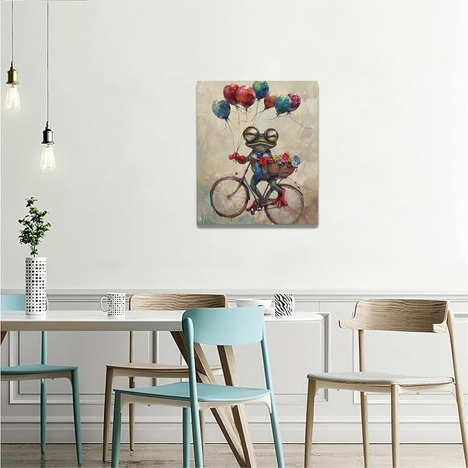 Banksy Frog Wall Art Funny Frog Pictures Vintage Canvas Wall Decor Painting Pop Home Modern Artwork Decorations Framed for Living Room Bedroom Bathroom Office 20 x 24 inch