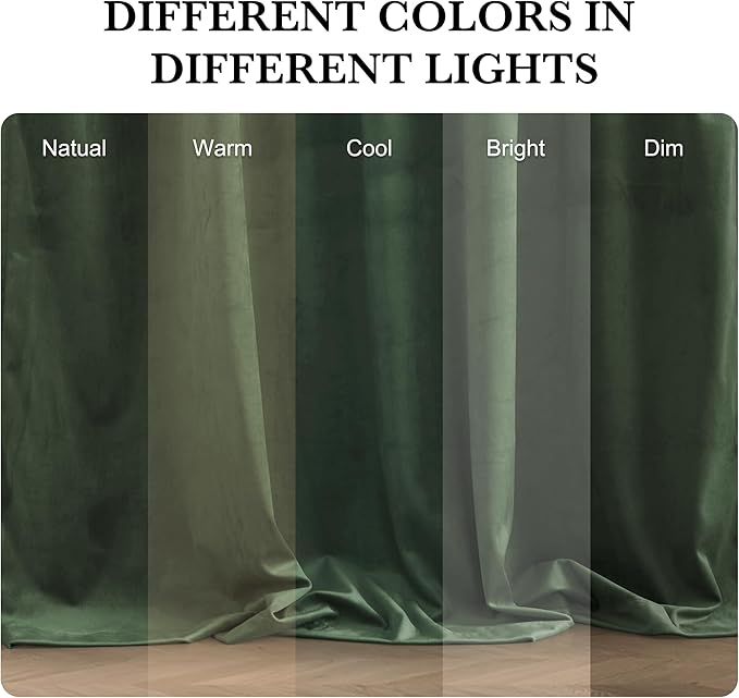 RYB HOME Elegant Green Velvet Curtains 84 inches Long, Light Blocking, Thermal Insulated, Stylish Back Tab Velvet Drapes for Cozy Home Aesthetics, 52" W x L90 L, 2 Panels Set
