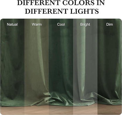 RYB HOME Elegant Green Velvet Curtains 84 inches Long, Light Blocking, Thermal Insulated, Stylish Back Tab Velvet Drapes for Cozy Home Aesthetics, 52" W x L90 L, 2 Panels Set
