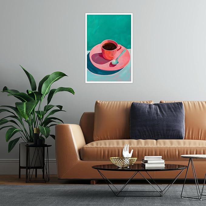 Vintage Afternoon Tea Black Coffee Wall Art Funky Pink Dinner Plate Food Canvas Posters Kitchen Coffee Pictures Prints Painting For Modern Home Dining Room Cafe Restaurant Wall Decor 16x24in Unframed