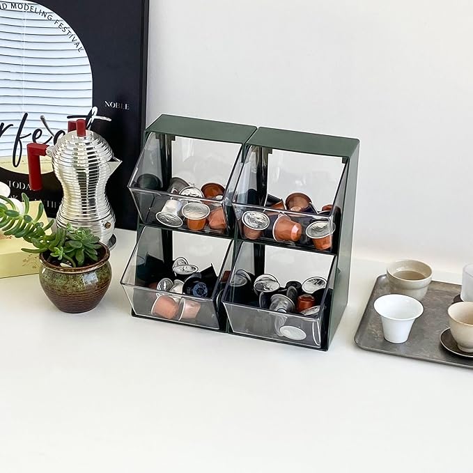 2 Pack Coffee Pod Organizer, Plastic Sugar and Creamer Holder for Coffee Bar, Coffee Station Accessories Storage for K Cups and Tea Bags, Home, Kitchen, Pantry, Office Use ( Green )