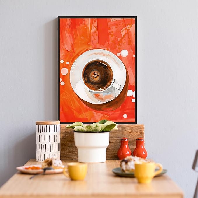 Vintage Afternoon Tea Black Coffee Wall Art Funky Dining Table Food Canvas Posters Kitchen Coffee Pictures Prints Painting For Modern Home Dining Room Cafe Restaurant Wall Decor 8x10in Framed