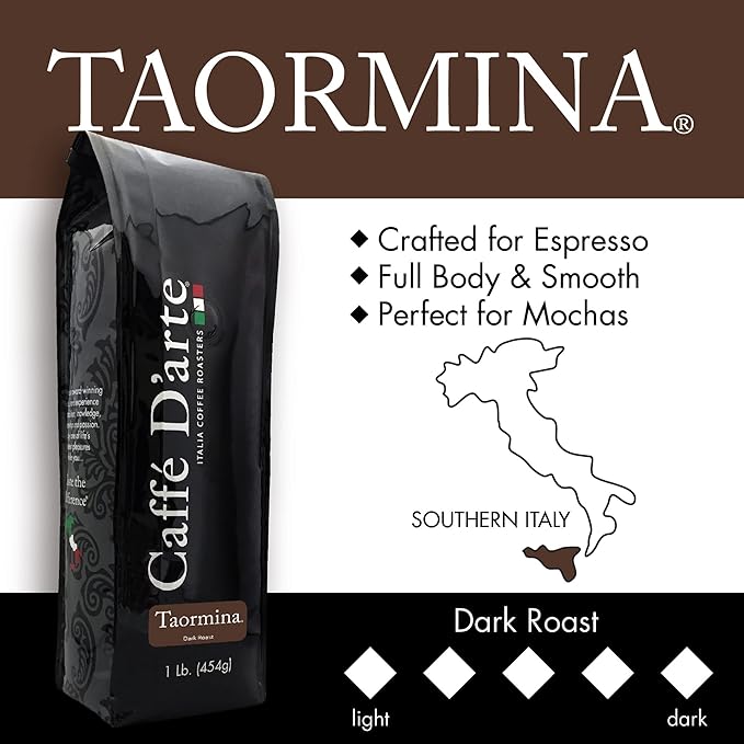 Caffe D'arte Taormina Whole Bean Espresso Coffee, 1 Pound, Pack of 2