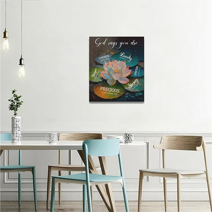 Lotus God Says You Are Wall Art Zen Scripture Pictures Wall Decor Religious Bible Verse Canvas Painting Home Modern Artwork Decorations Framed for Bathroom Living Room Bedroom Office 20 x 24 inch