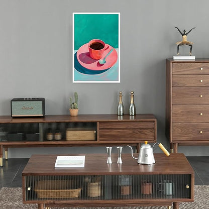 Vintage Afternoon Tea Black Coffee Wall Art Funky Pink Dinner Plate Food Canvas Posters Kitchen Coffee Pictures Prints Painting For Modern Home Dining Room Cafe Restaurant Wall Decor 16x24in Unframed