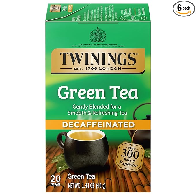 Twinings Decaffeinated Green Tea Individually Wrapped Bags, 20 Count (Pack of 6), Smooth Flavour, Enticing Aroma, Enjoy Hot or Iced | Packaging May Vary