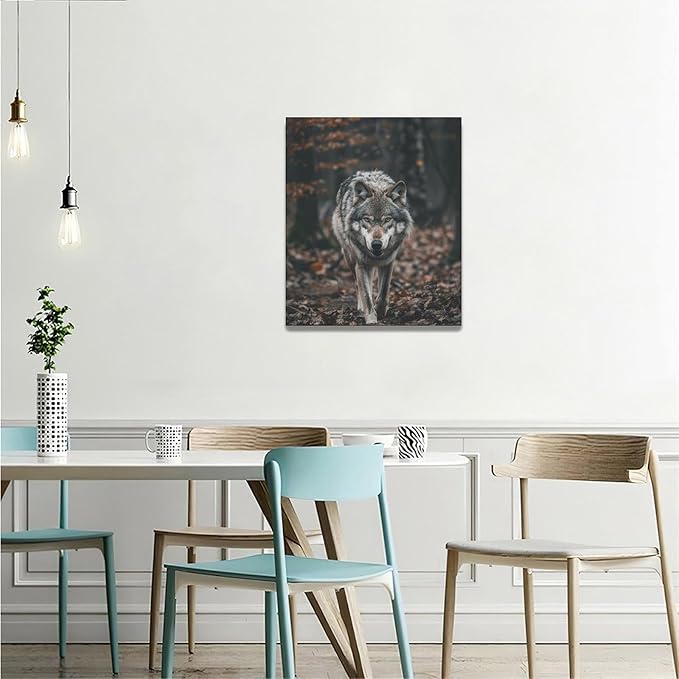 Wolf Wall Art Wildlife Forest Pictures Wall Decor Wolf Canvas Painting Print Home Modern Artwork Decorations Framed for Bathroom Living Room Bedroom Office 20 x 24 inch