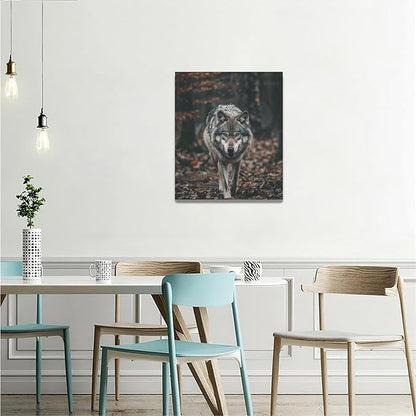 Wolf Wall Art Wildlife Forest Pictures Wall Decor Wolf Canvas Painting Print Home Modern Artwork Decorations Framed for Bathroom Living Room Bedroom Office 20 x 24 inch