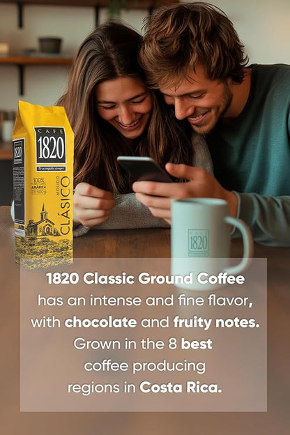 Café 1820 Classic, Premium Costa Rican Ground Coffee, 100% Arabica, Dark Roast, High Altitude Blend with Aroma & Fruity Notes, 32 oz